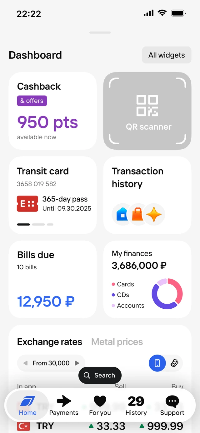 The expanded dashboard on mobile before the redesign