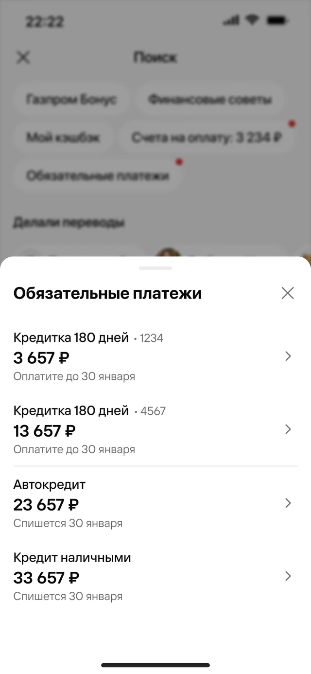 Персональные чипсы в строке поиска, экран 2
